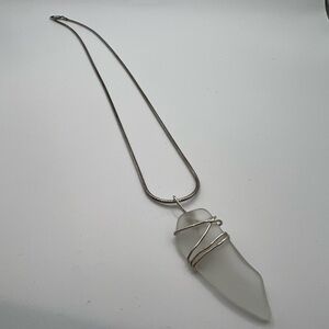 Sterling silver snake chain 18” with clear hand wrapped sea glass pendant